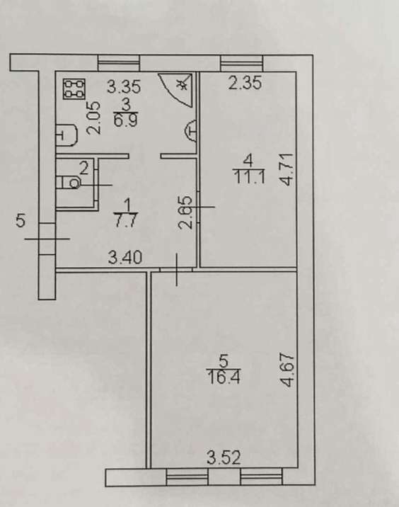 2-комнатная квартира, 43,2 м² — Красилова улица, 47